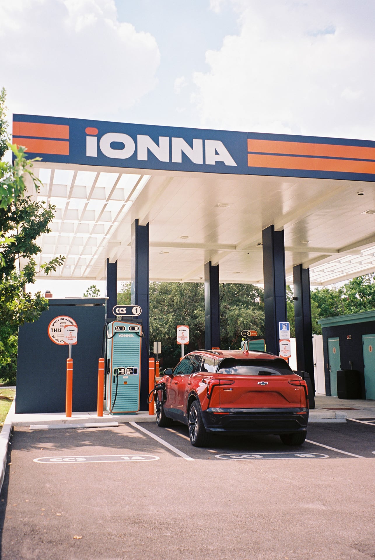 IONNA EV charging station ground photography shot on 35mm Kodak Ektar film by IRL Marketing