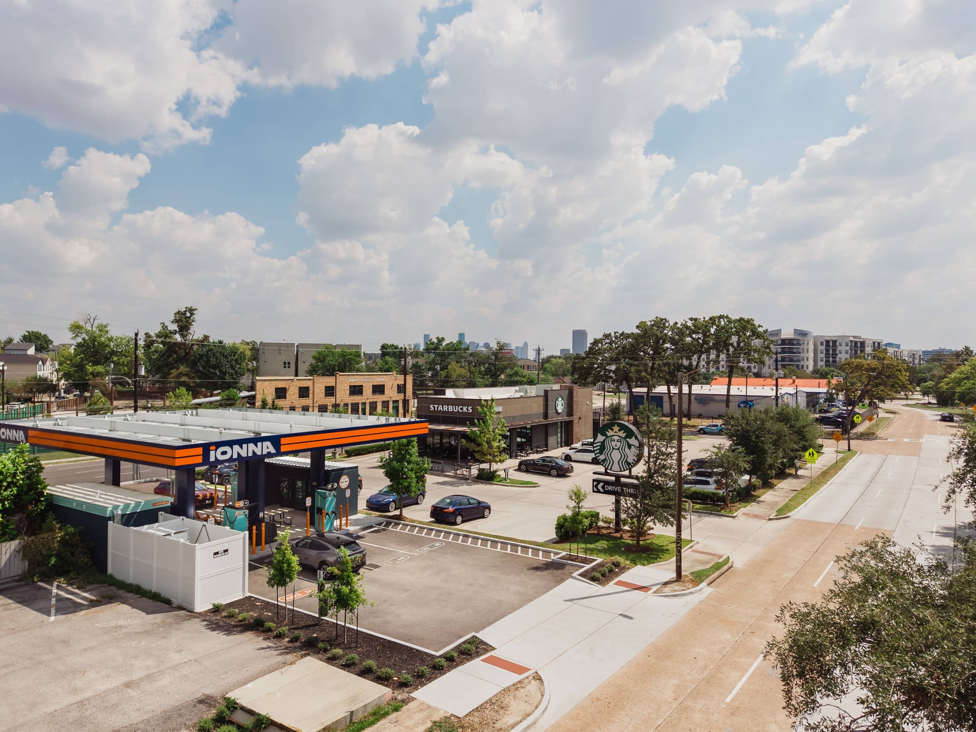 IONNA EV charging station site completion photography by IRL Marketing, daylight drone and ground coverage
