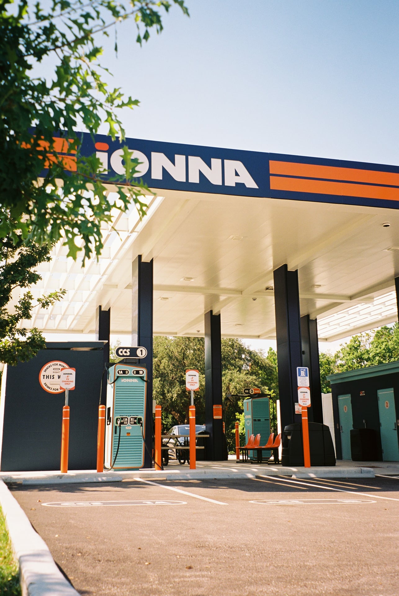 IONNA EV charging station ground photography shot on 35mm Kodak Ektar film by IRL Marketing
