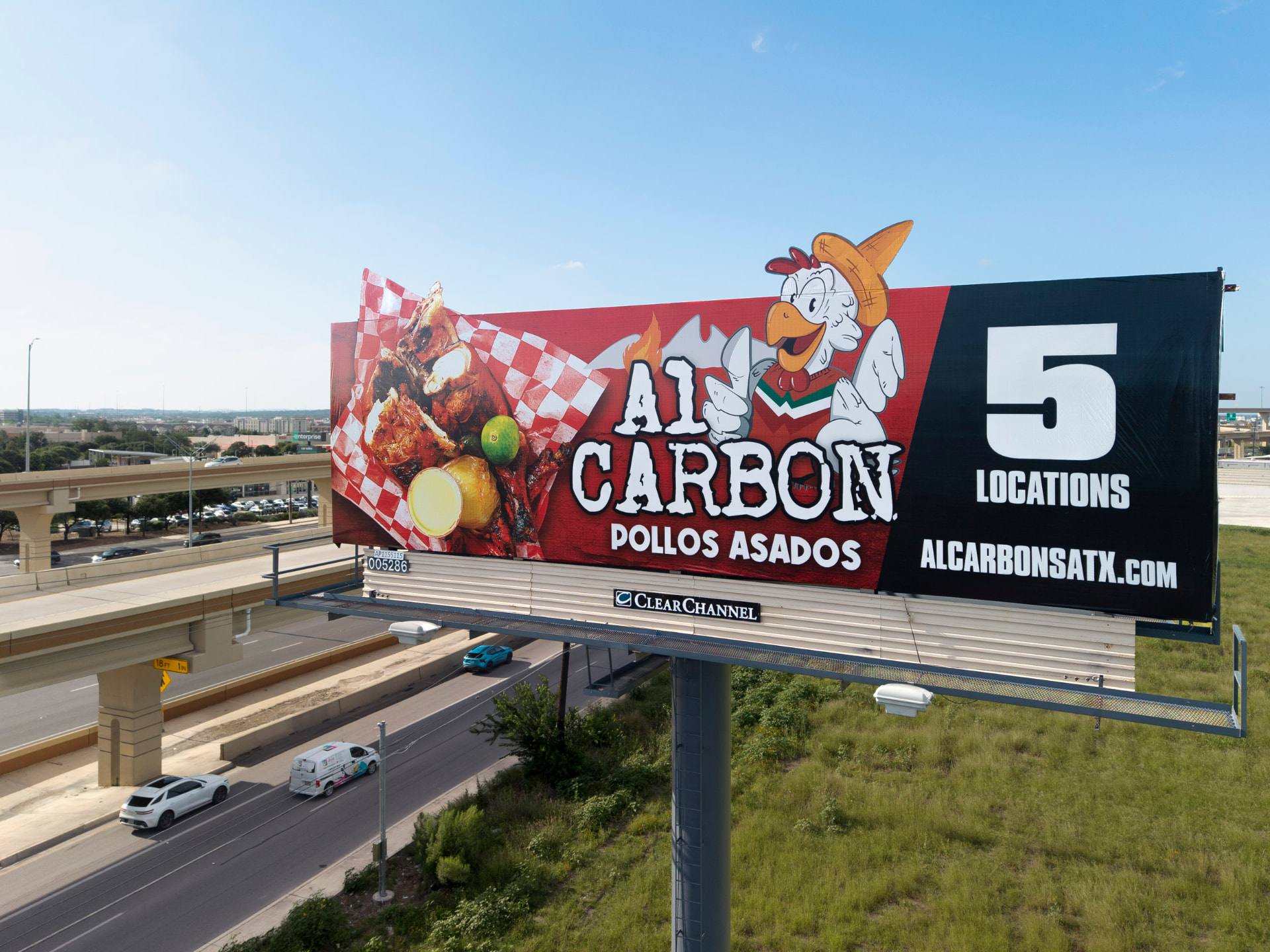 Completed highway billboard campaign photographed by drone for proof of posting