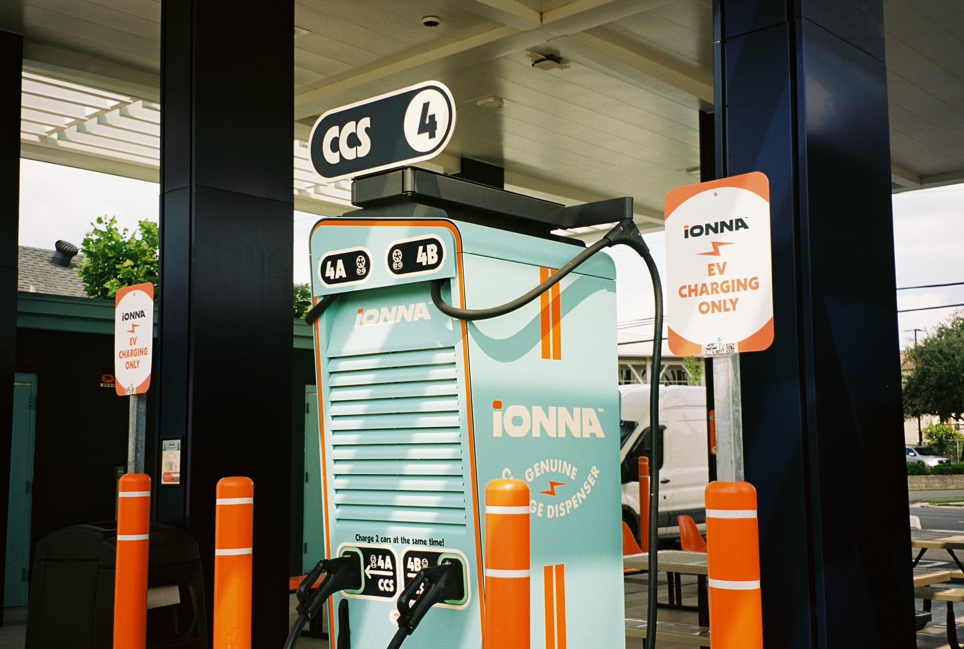 IONNA EV charging station ground photography shot on 35mm Kodak Ektar film by IRL Marketing