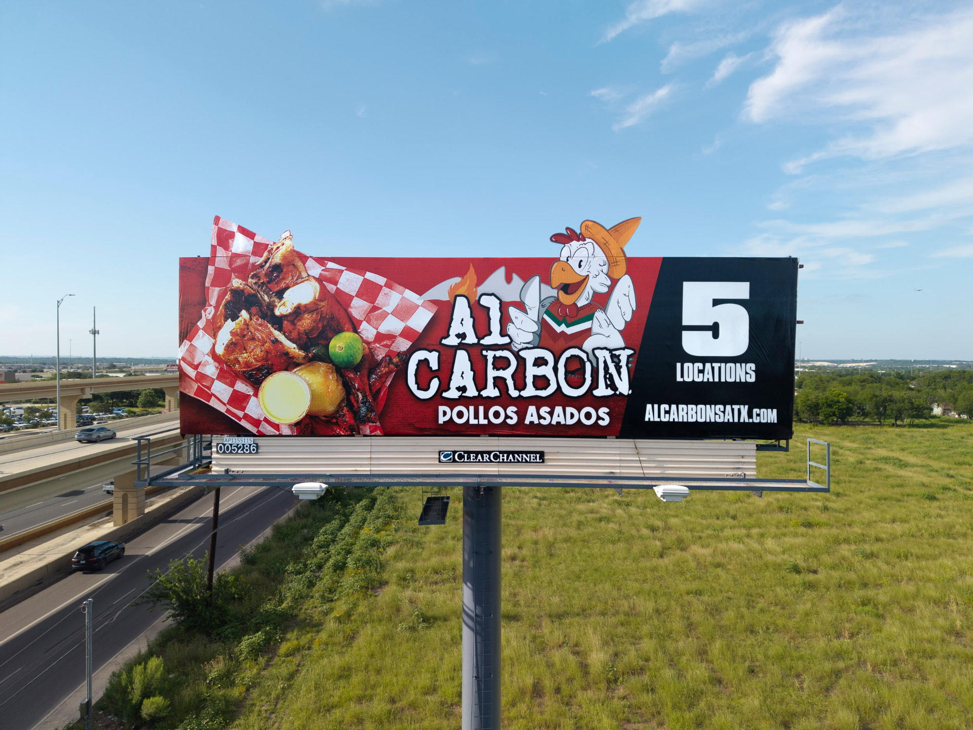 Completed highway billboard campaign photographed by drone for proof of posting